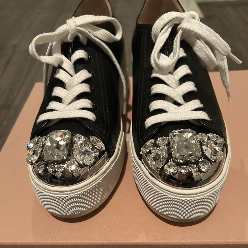MIU MIU Swarovski Crystal Toe-cap Sneakers